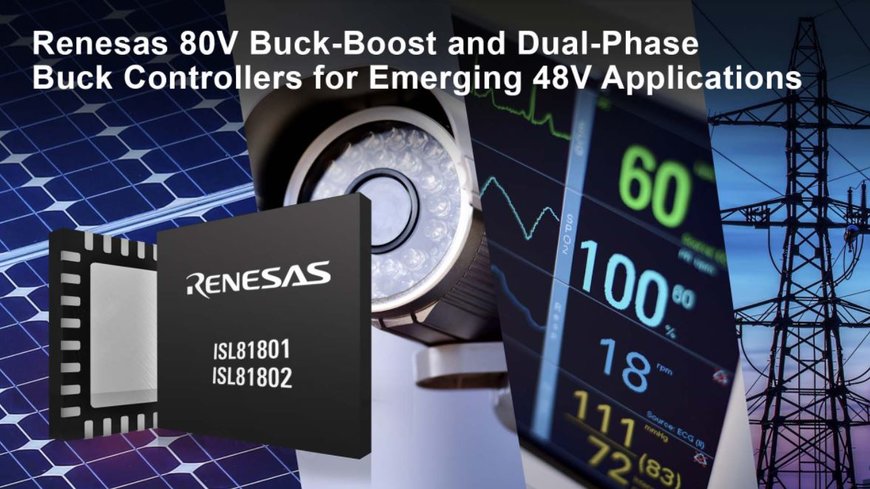 Renesas Unveils Industry’s Highest Performance 80V Bidirectional Buck-Boost and Dual-Phase Buck DC/DC Controllers